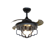 3-Blades Black Retractable Ceiling Fan with Bulbs