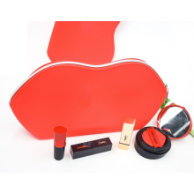 Bolsa cosmética de maquillaje de silicona de forma de labio personalizado