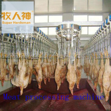 Línea de matanza en procesamiento de carne en granja avícola