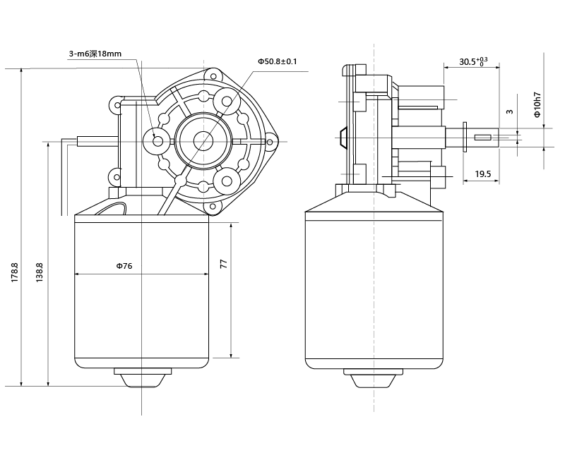 Drawing of MAINTEX ZD76-2495-180 DC Gear Motor