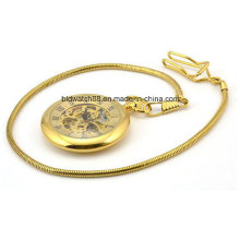 Custom Quality Golden Mechanical Pocket Watch with Chain for Men Women