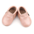 Mocassins pour bébé en cuir véritable de couleur unie pour filles et garçons