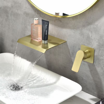 Wall Mount Brushed gold Bathroom Waterfall Faucet