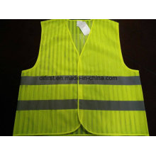 Safety Vest Flu Yellow 100%Polyester Mesh with Stripe