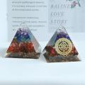 seven chakra organe pyramid set piece colorful crystal stone resin pyramid Chips Layer Flower of Life Healing