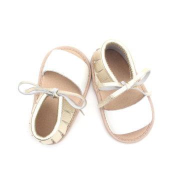 White Leather Golden Moccasins Baby Summer Sandals