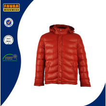 100% Poliéster / Nylon Shell Tela Windproof Down chaqueta con capucha