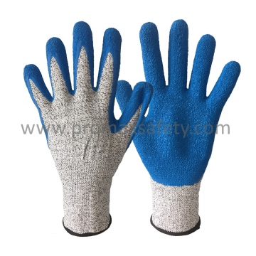 Cut 5 Knitted Cut Resistant Gloves with Blue Crinkle Latex Palm Coated