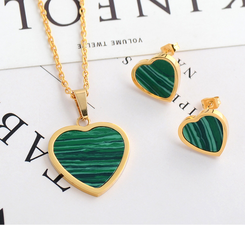 Fashion Malachite Heart Shape Wedding Jewelry Set