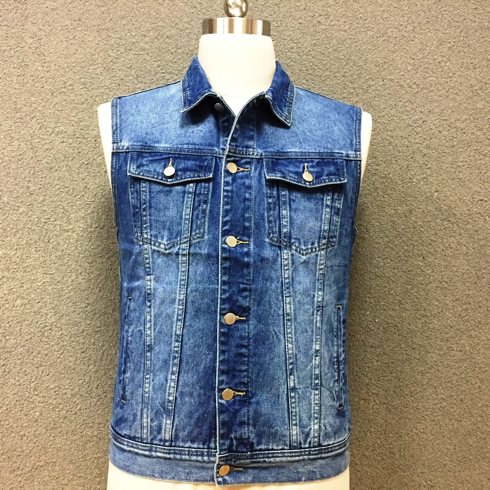 Men's cotton denim double pocket vest jacket