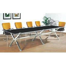 Mobilier de bureau moderne Table de conférence en verre de base en métal (FOHJ-8086)