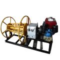 Belt driven cable powered pulling winch with diesel engine