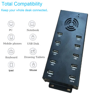 10 port hub USB com adaptador de energia