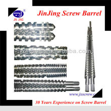 Bimetallic conical twin screw barrel for SJSZ extrusion