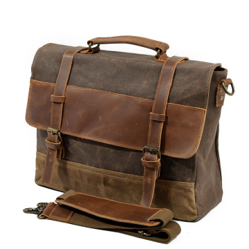 Vintage Leather Canvas Briefcases For Men Work Bag