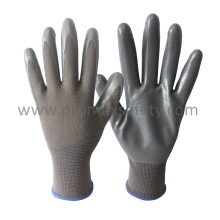 3G Grau Polyester Strickhandschuhe mit grauem glattem Nitril Palm beschichtet