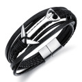 Bracelet d&#39;ancrage en cuir noir pour hommes