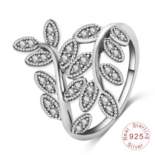 Retro Antique Silver Leaf Ladies Finger Ring (SRI0025-B)