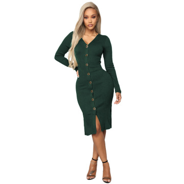 Women V Neck Bodycon Sweater Dresses