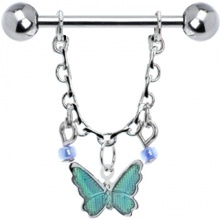 Aqua Gypsy Butterfly Chain Drop Nipple Ring