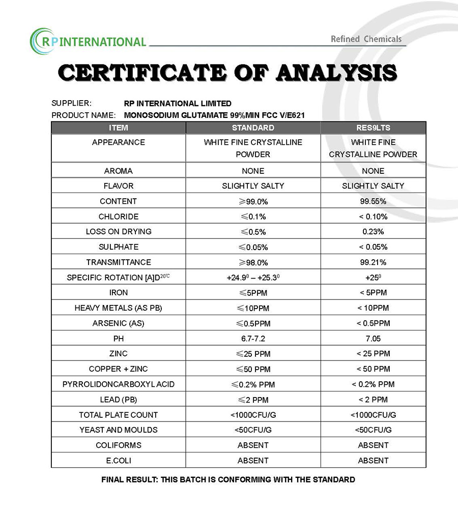 Specification-Monosodium Glutamate