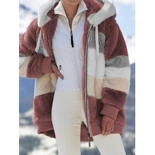 Chaqueta de vellón borrosa de invierno para mujer con capucha