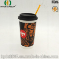 16 oz lujo doble café taza de papel con tapa paja