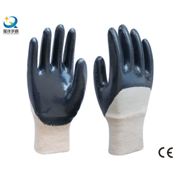 Luvas de trabalho de segurança revestidas de nitrilo Blue Jersey Shell de algodão (N6034)