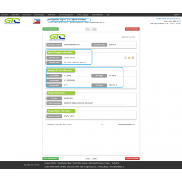 Dados alfandegários filipinos sobre casca de coco ativado carbono