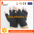 Guantes de poliéster de algodón con medio dedo Negro Mini PVC puntos Dkp518