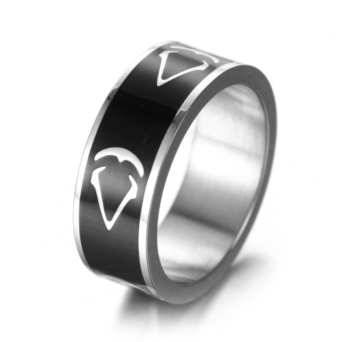 Letter Pattern Black Ring Designs Silver Color Ring