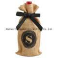 Ribbon Closure Promotional Natural Jute Burlap Wine Gift Bag