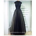 New Arrival Lace Top Vestido De Festa Long Floor Length Chiffon Evening Dress Party Black Long Prom Dresses CWFP2435