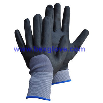 15gauge Nylon / Spandex Liner, recubrimiento de nitrilo, 3/4, guantes de seguridad de micro-espuma