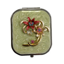 Flower Design Makeup Mirrors with Green Enamel
