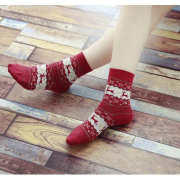 Natal Snowflake Deer Design mulheres quente inverno bonito confortável lã meias (C-8)