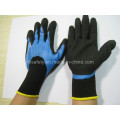Work Glove of Blue Nitrile 3/4 Coating and Black Sand Coatin on Palm (N1572)