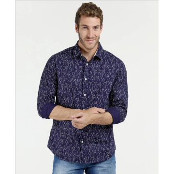 Camisas masculinas 100% algodão casual estampadas de manga longa