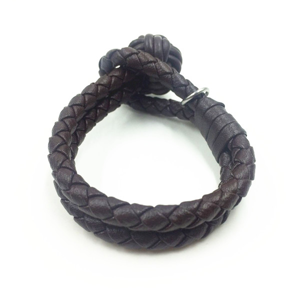 Mens Fashion Monkey Fist Knot Brown Leather Bracelet