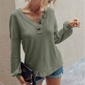 Women FallKnit Shirts Buttons Decorating Tops