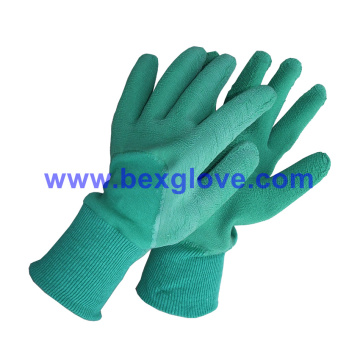 Color Cotton Interlock Liner, Latex Coating, Ripple Styled Crinkle Finish Glove