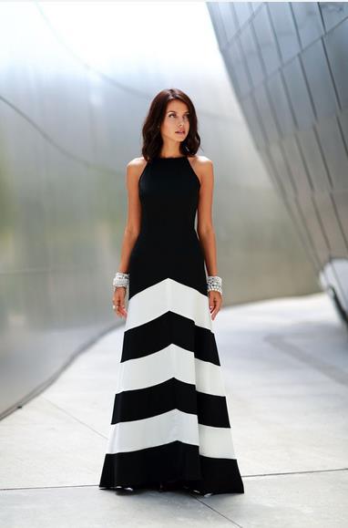 Black And White Striped Stitching Sleeveless Dress