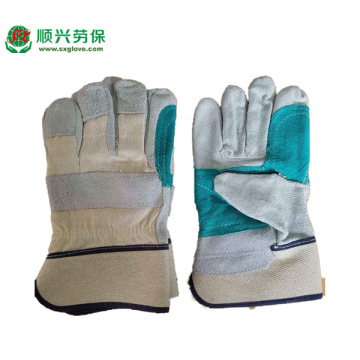 Green  Leather Double Palm Work Gloves