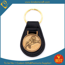 Wholesale Custom Gold Plating Lion Badge Metal Leather Key Ring for Promotional Gifts