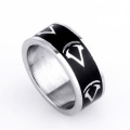 Letter Pattern Black Ring Designs Silver Color Ring