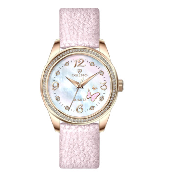 Diamond Bisel Mop Dial Women&#39;s Leather Watches