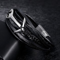 Bracelet d&#39;ancrage en cuir noir pour hommes