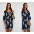 Wholesale Long Sleeve Leaf Printing Women Loose Western Dresses