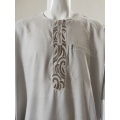 Mélange de coton marocain pour hommes, broderie délicate, gris