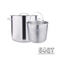 64QT Stainless Steel Stock Pot with Basket